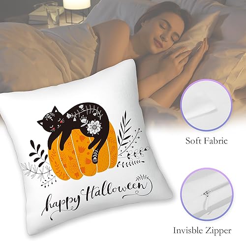 Miniatura 2 de SKYDAWNY Juego de 2 fundas de almohada de 18 x 18 pulgadas con diseño de calabaza y gato negro, fundas decorativas cuadradas suaves para decoración