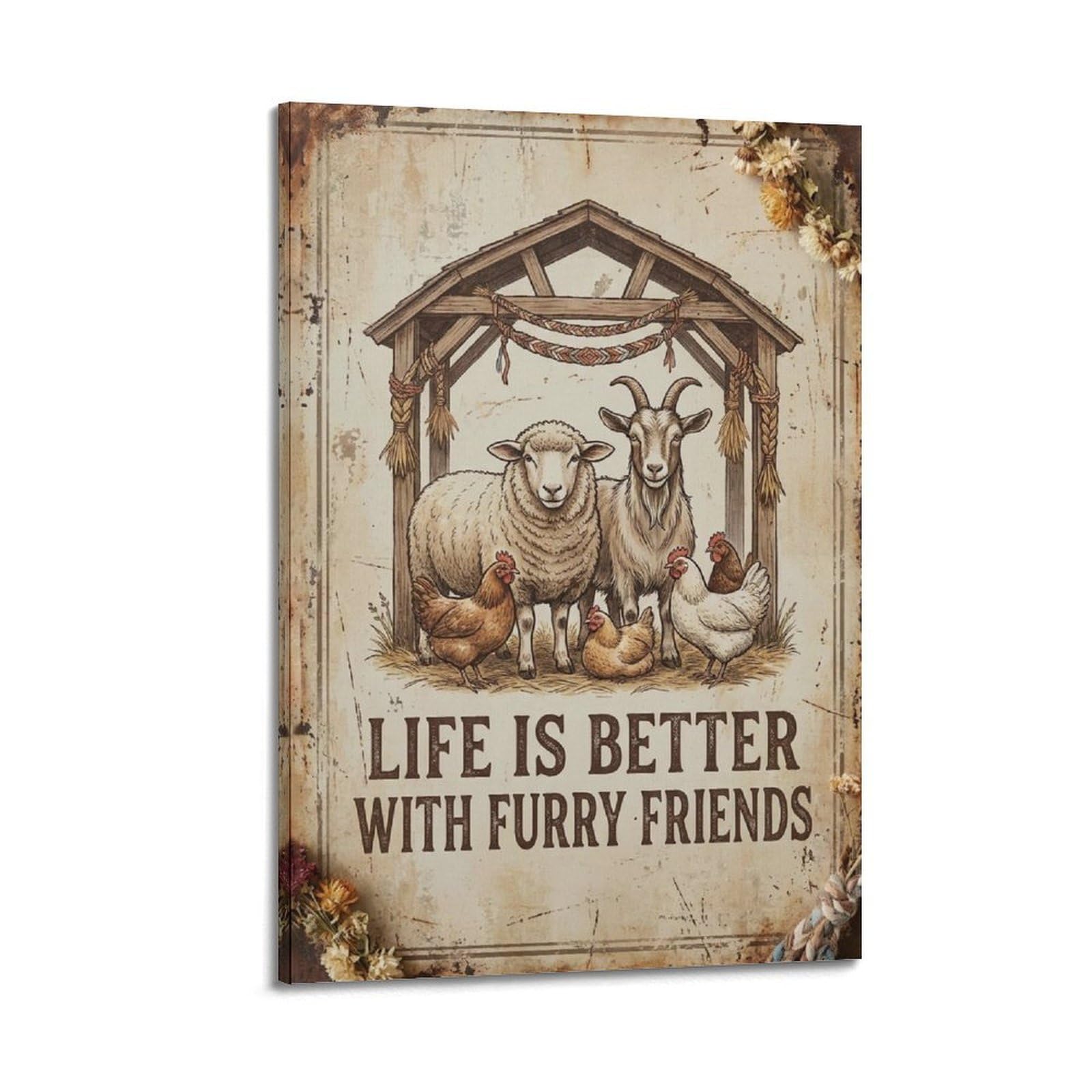 OKAHYS Pet Friendship Quote Vintage Poster Friends Rustic Modern Decorative Canvas Prints - Ideal Wall Art for Family, Man Cave, Game Room, Boys & Girls Bedroom 16x24inch