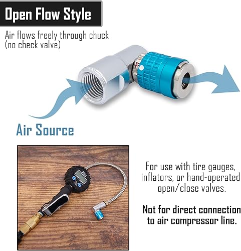 Miniatura 3 de JACO Lightning Serie L3 - Portabrocas de aire para neumáticos de bicicleta Presta & Schrader - 1/4 pulgadas F-NPT (flujo abierto) (paquete de 2)