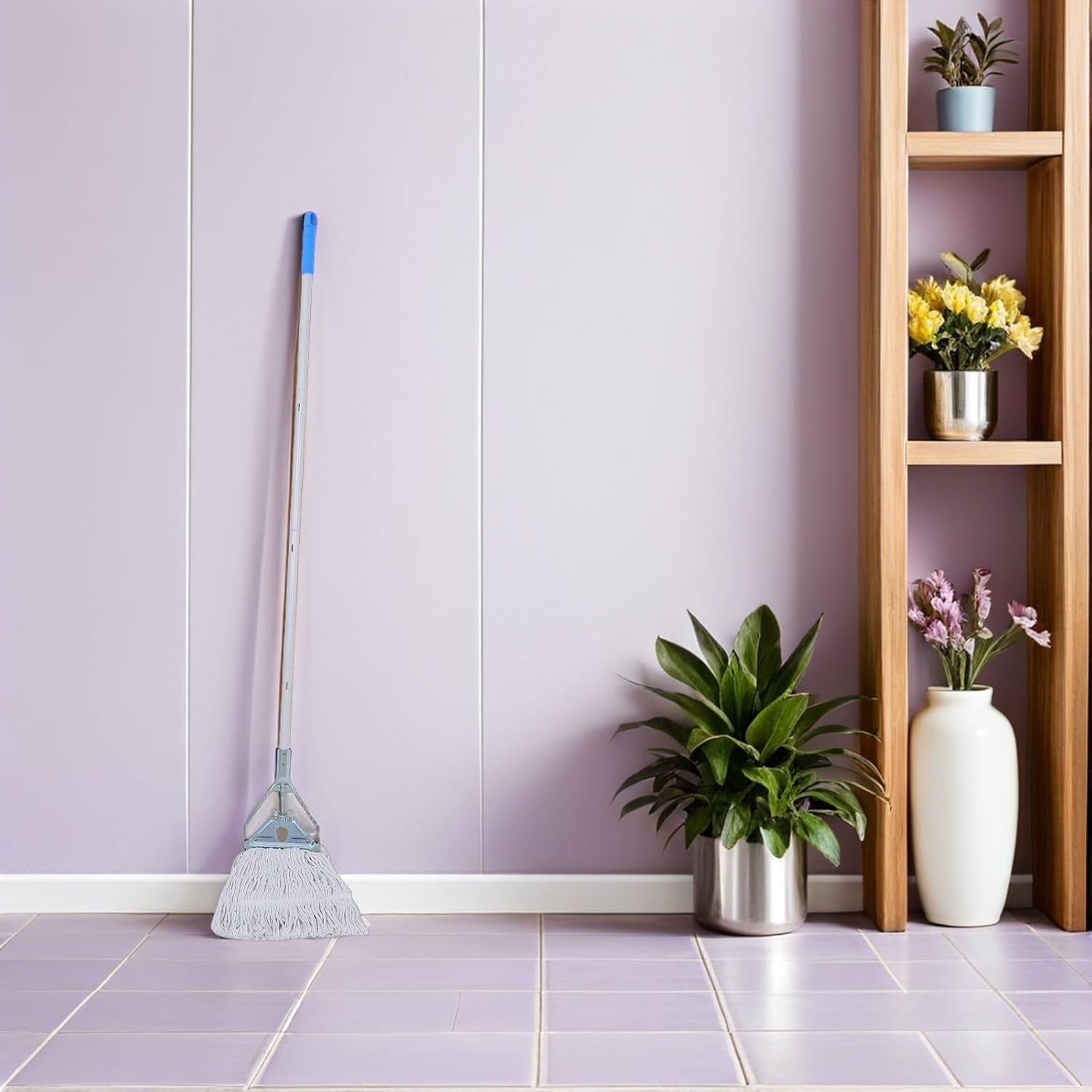 BESPORTBLE Commercial Mop Handle with Triangular Replacement Mop Head, Stainless Steel Heavy Duty Industrial Grade Stick for Floor Cleaning at Home, Quick Replacement System with Universal
