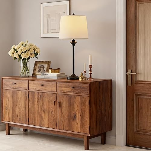 Miniatura 6 de Maxax Juego de 2 lámparas de mesa para sala de estar, lámparas de bufé, lámparas de mesita de noche negras con pantalla de tela de 26 pulgadas