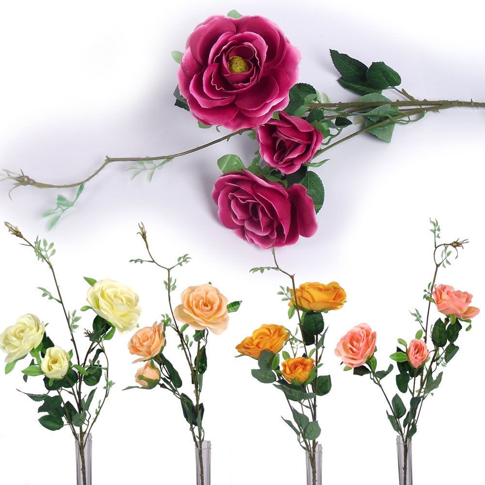 Meena Supplies Artificial Silk Flowers Sprays (Cream, 3H Wild Rose)