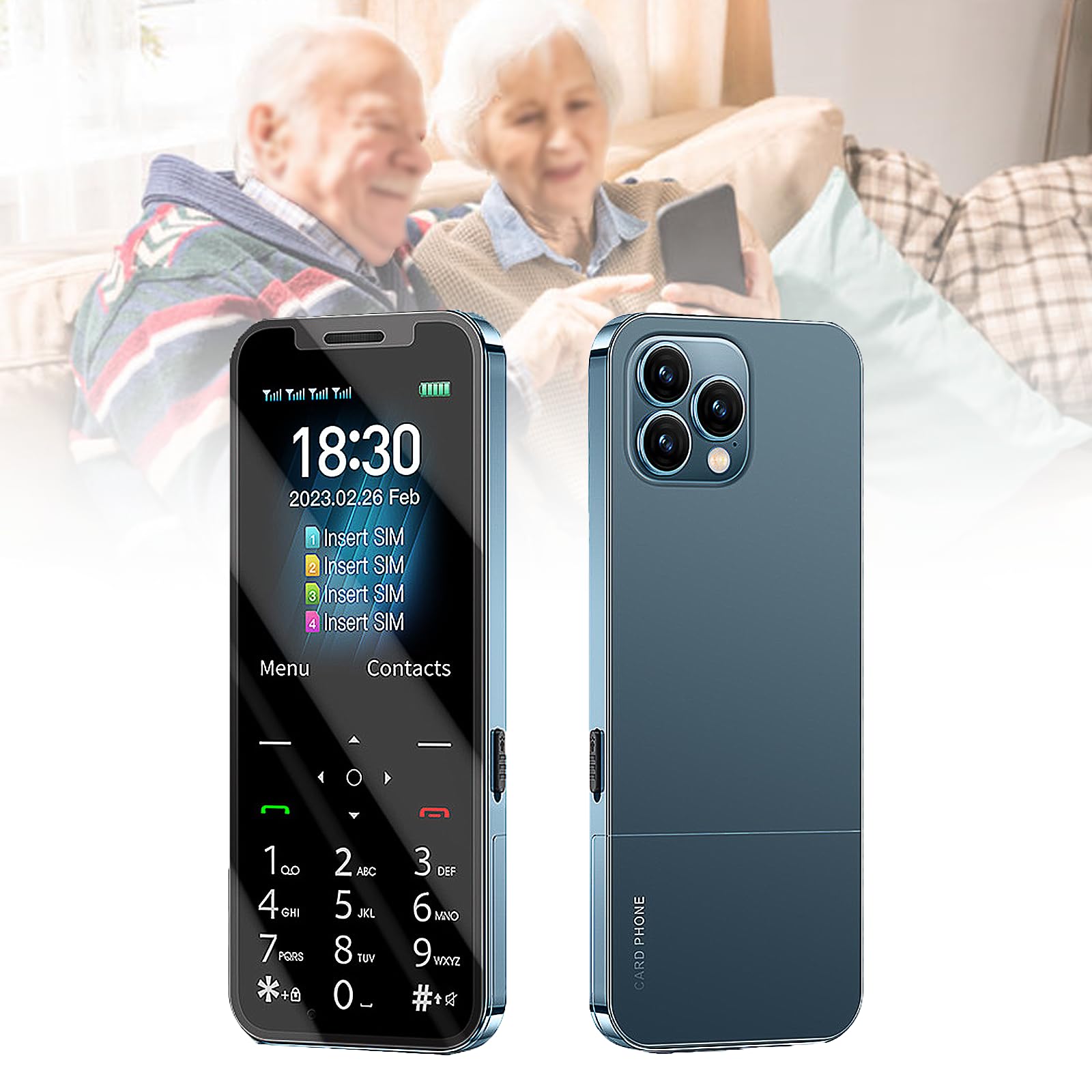 Basic Mobile Phones for the Elderly and Kids, Unlocked Dumb Phones, Cell Phones Without Internet - with Big Buttons, MP3, MP4, Camera, Flashlight, SOS,Blue