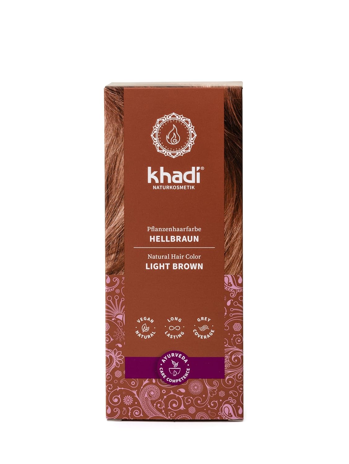 khadi LIGHT BROWN Natural Hair Color - Hair dye for light, warm fawn brown with lively reddish reflections - 100% herbal & natural - 3.5 oz