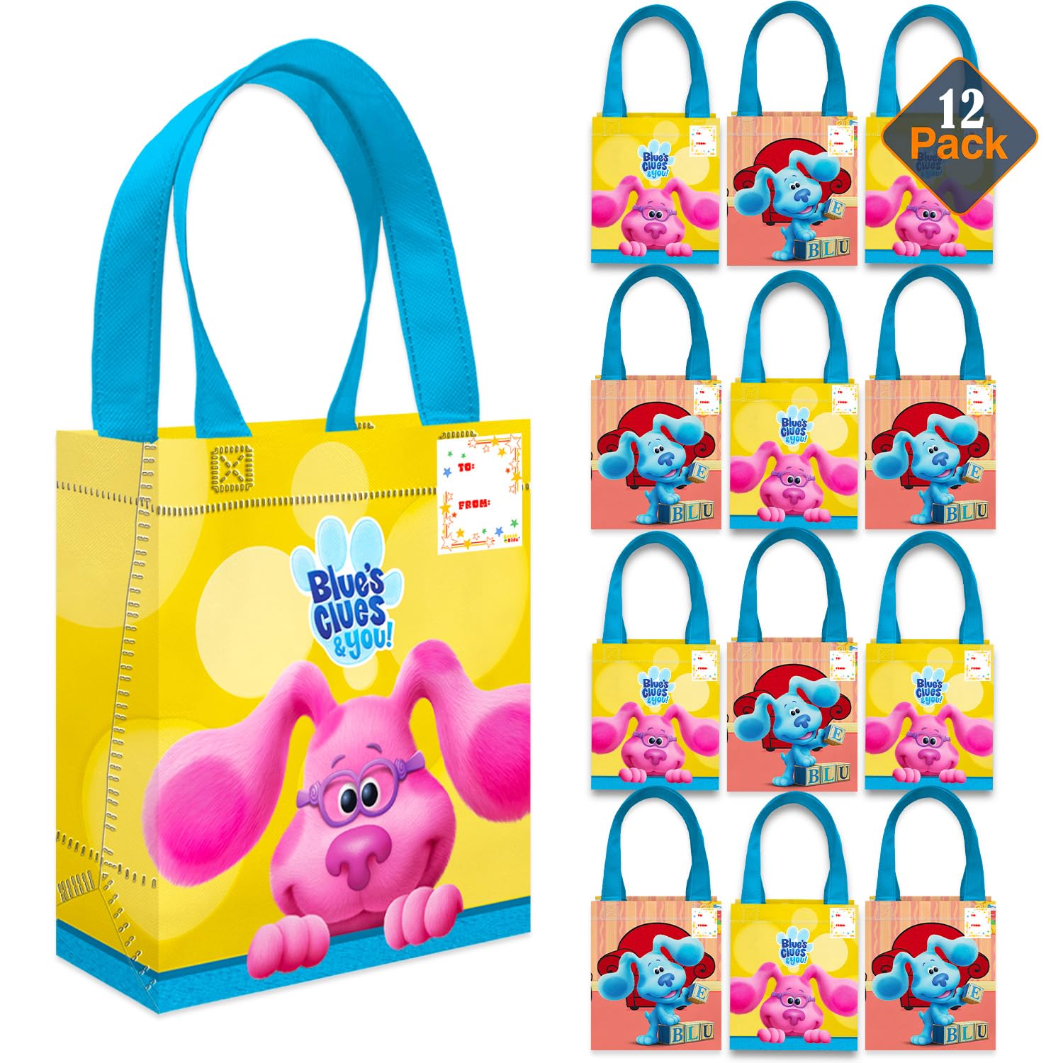 Blue's Clues Party Favor Bags Set – 12 Pack 8" Goodie Bags for Kids Bulk Reusable Mini Totes | Blue's Clues Birthday Party Supplies