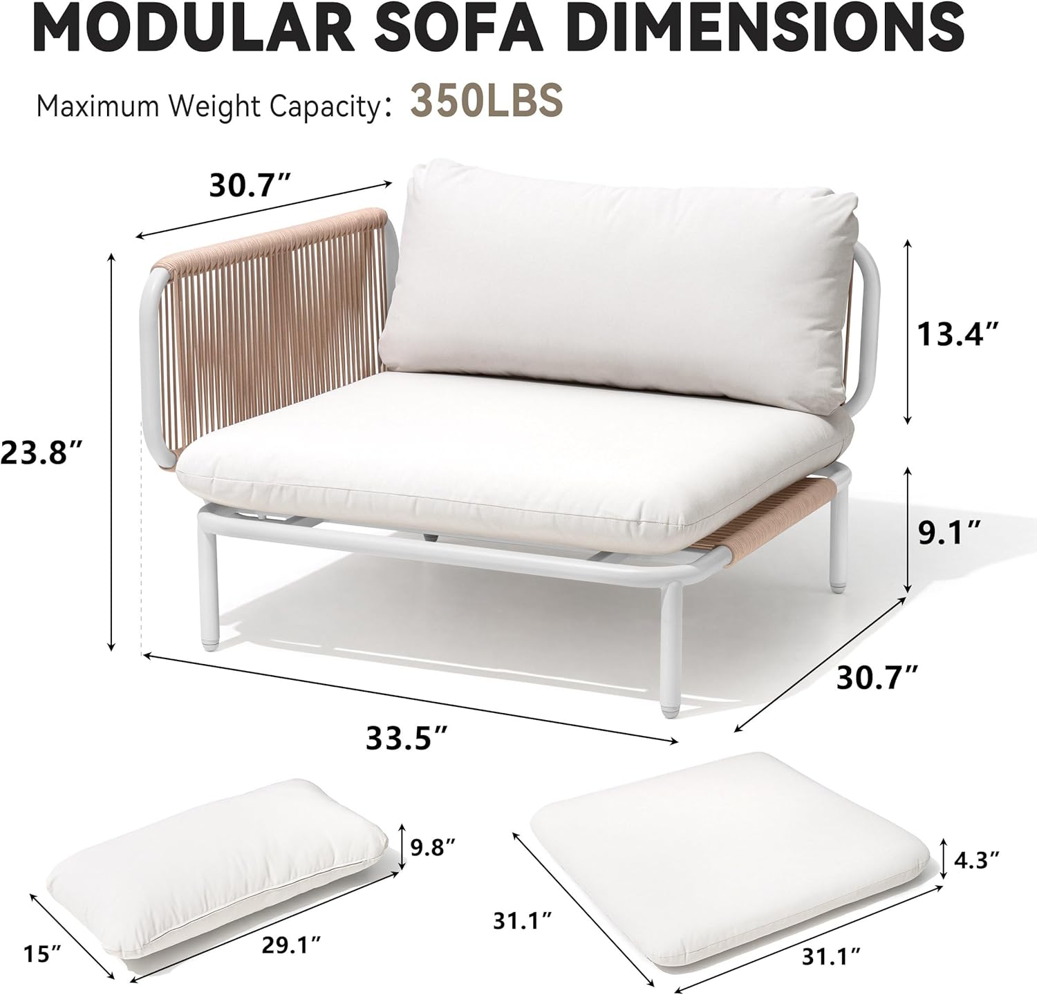 Crestlive Products Outdoor Oversized Loveseat Set, Patio Conversation Sets, 2 Seater Modular Sectional Sofa with Cushions, Modern Metal Outdoor Couch for Backyard, Deck, Porch, or Poolside, Beige
