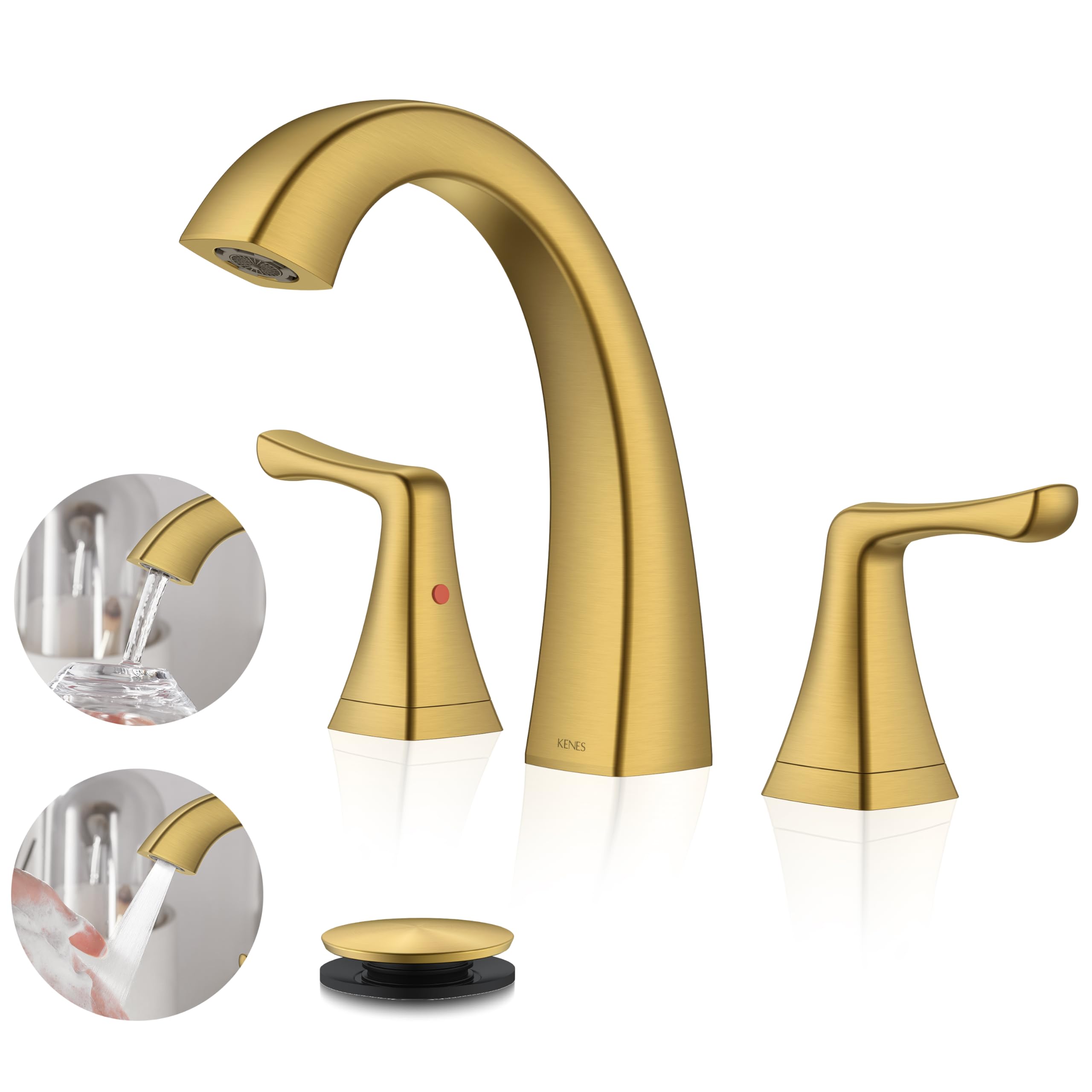 Photo 1 of KENES Gold Bathroom Faucets for Sink 3 Hole, Brushed Gold 8 Inch 2 Handle Widespread Bathroom Faucet, Bathroom Vanity Faucet with Pop Up Drain & Supply Lines, LJ-9075-4