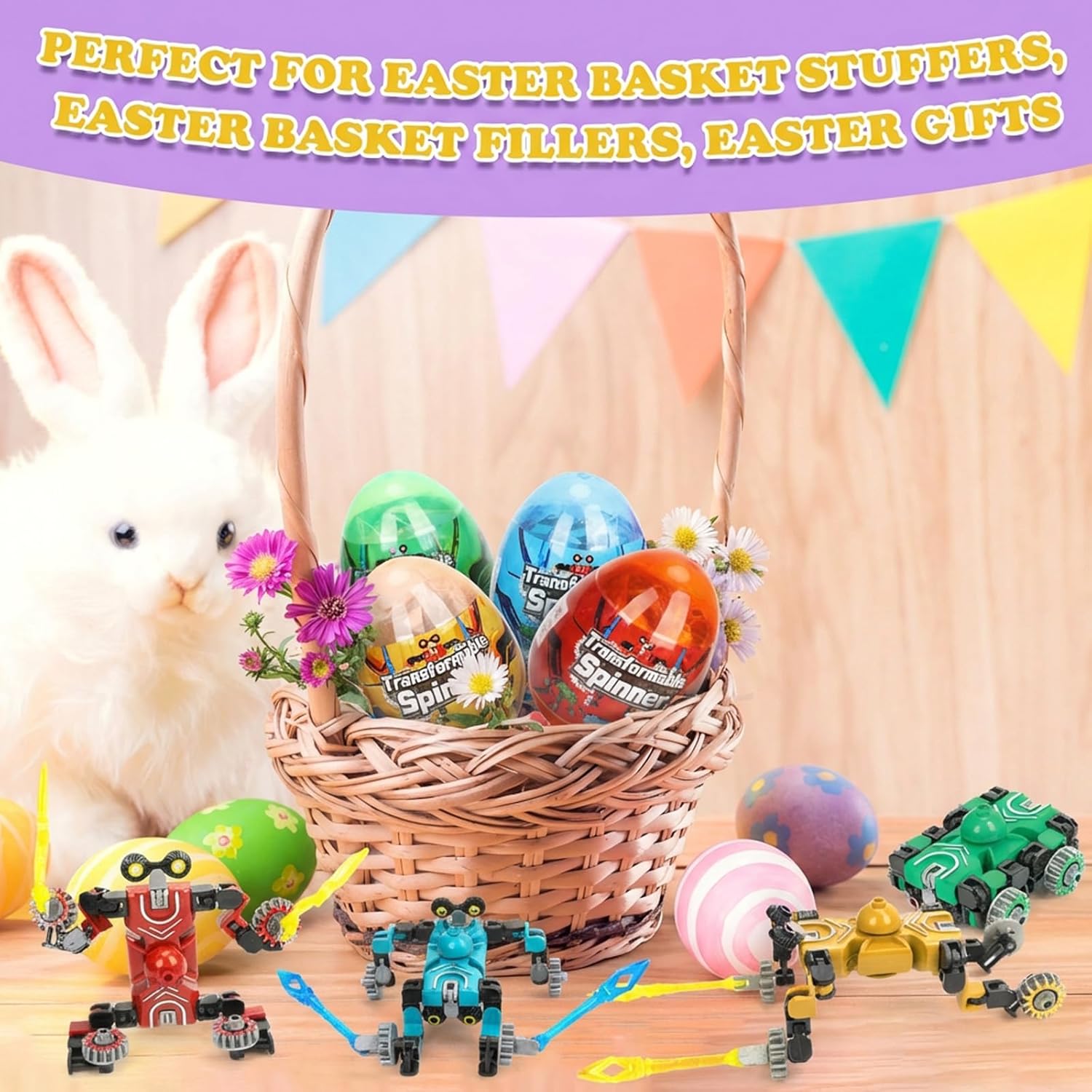 4 Pack Jumbo Easter Eggs Filled with Transformable Fidget Toys for Kids Boys Girls Easter Basket Stuffers Party Favors Gifts
