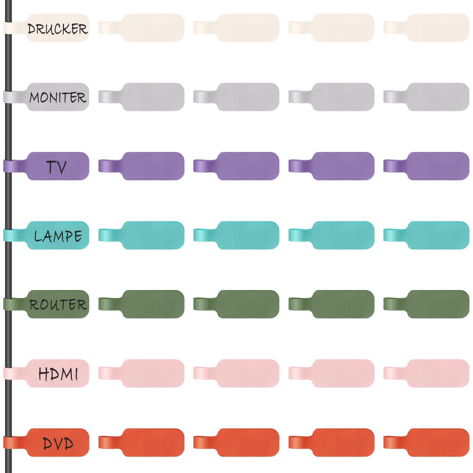 Trilancer Kabeletiketten Kabel Beschriftung Wiederverwendbar, 35 St Mehrfarbige Beschreibbare Kabel-Etiketten - 4 cm x 2 cm Schreibfläche zum Identifizierung von Leitungen,Groß. Drähten. Vielseitige