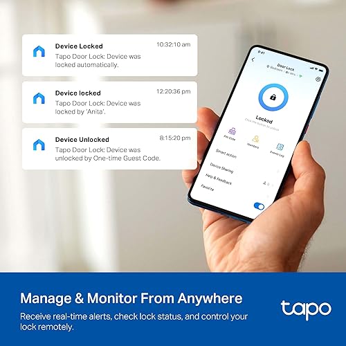Miniatura 4 de Tapo Cerradura de puerta inteligente Wi-Fi, reconocimiento de huellas dactilares, botones táctiles sin llave y monitoreo en la aplicación, bloqueo