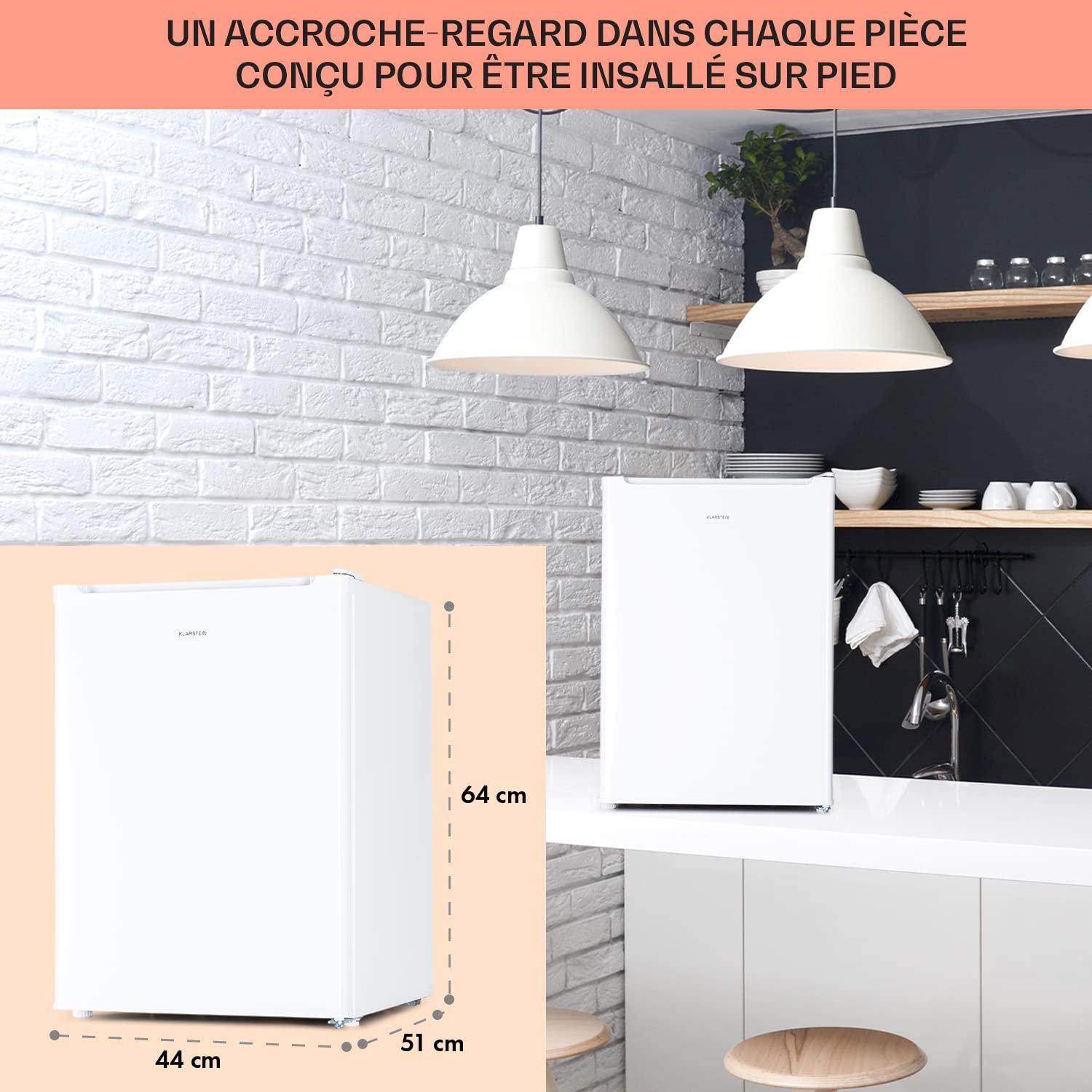 Klarstein Mini Frigo de Chambre de 67L pour Boissons et Bieres, Petit Frigo Silencieux, Mini Bar Intérieur/Ext, Petit Refrigerateur Camping, Stockage de Vins, Cosmetique, Étagères Réglables, 5-14°C