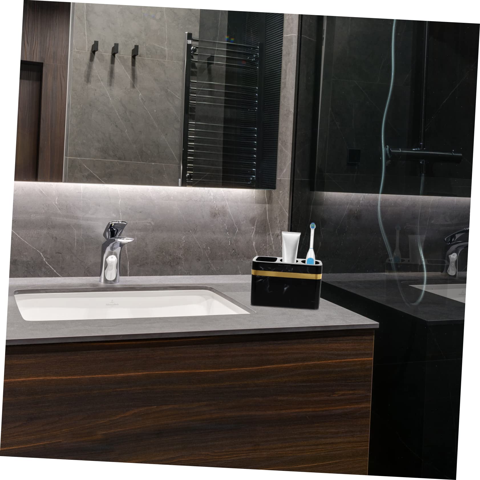 PRETYZOOM Porta Spazzolino Da Dentifricio Da Bagno Elegante Porta Spazzolino Con Finiture Dorate E Nero Per Tenere in Ordine Il Tuo Bagno