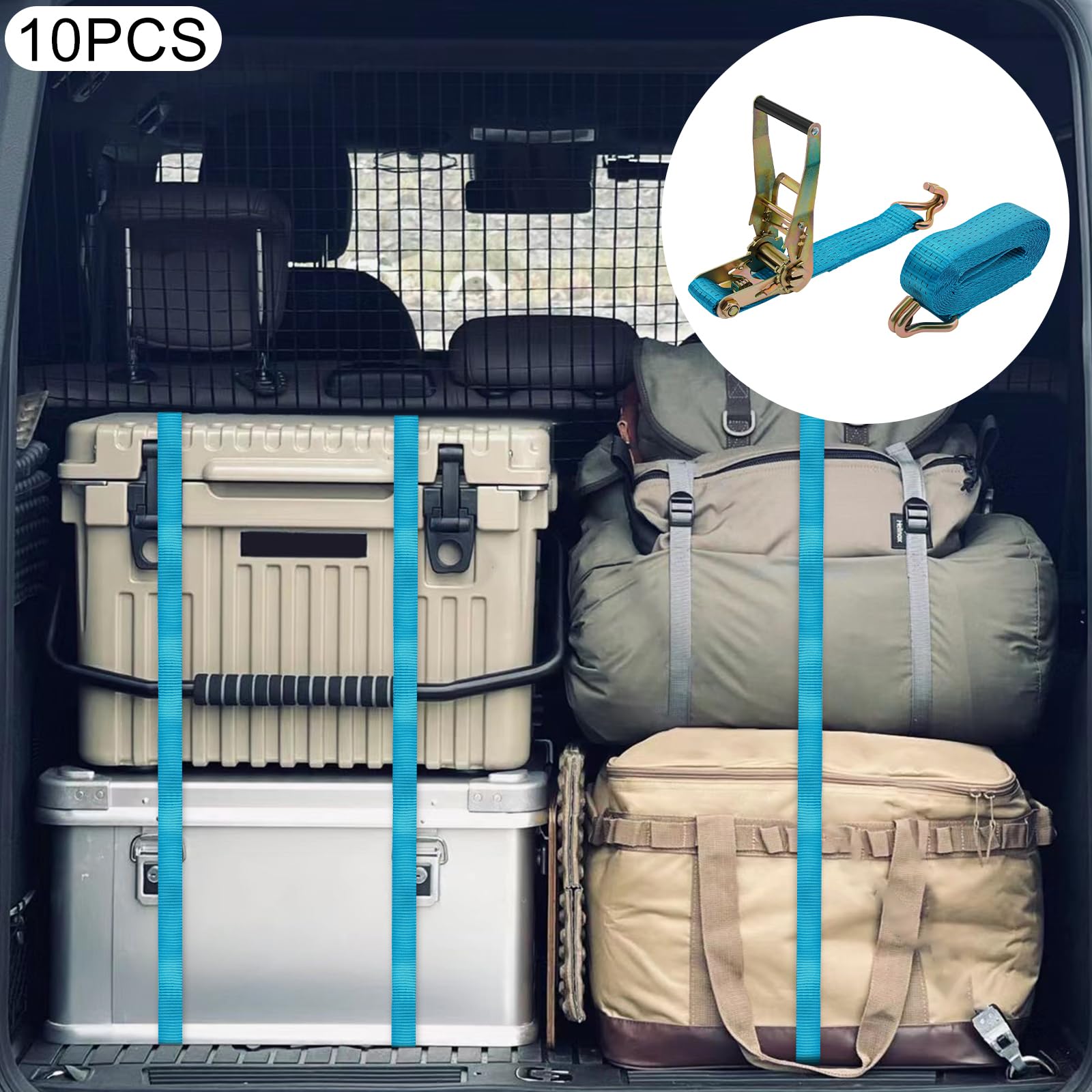 Blau 5 Ton/11023,11 lbs ﻿ 5cm x 6m Zurrgurte, Zurrgurte mit Haken, Ratschengurte 10 Stück Ratschengurte Zurrgurte Mit Haken Tie Down Bänder für die professionelle Ladungssicherung auf Anhängern