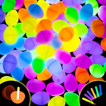 POPGIFTU 120 Easter Eggs with 360 Mini Glow Sticks Bulk for Kids Easter Basket Stuffers Fillers Gift, Easter Hunt Game Party Favors Prizes Classroom Decorations Supplies