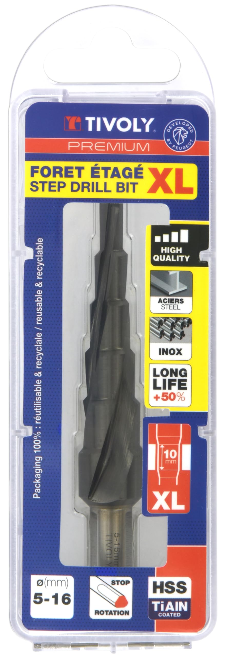 TIVOLY - Foret Conique Étagé XL HSS - Haute Performance - Ø5mm à Ø16mm - Usinage des Métaux les plus Durs comme l'Acier et l'Acier Inoxydable