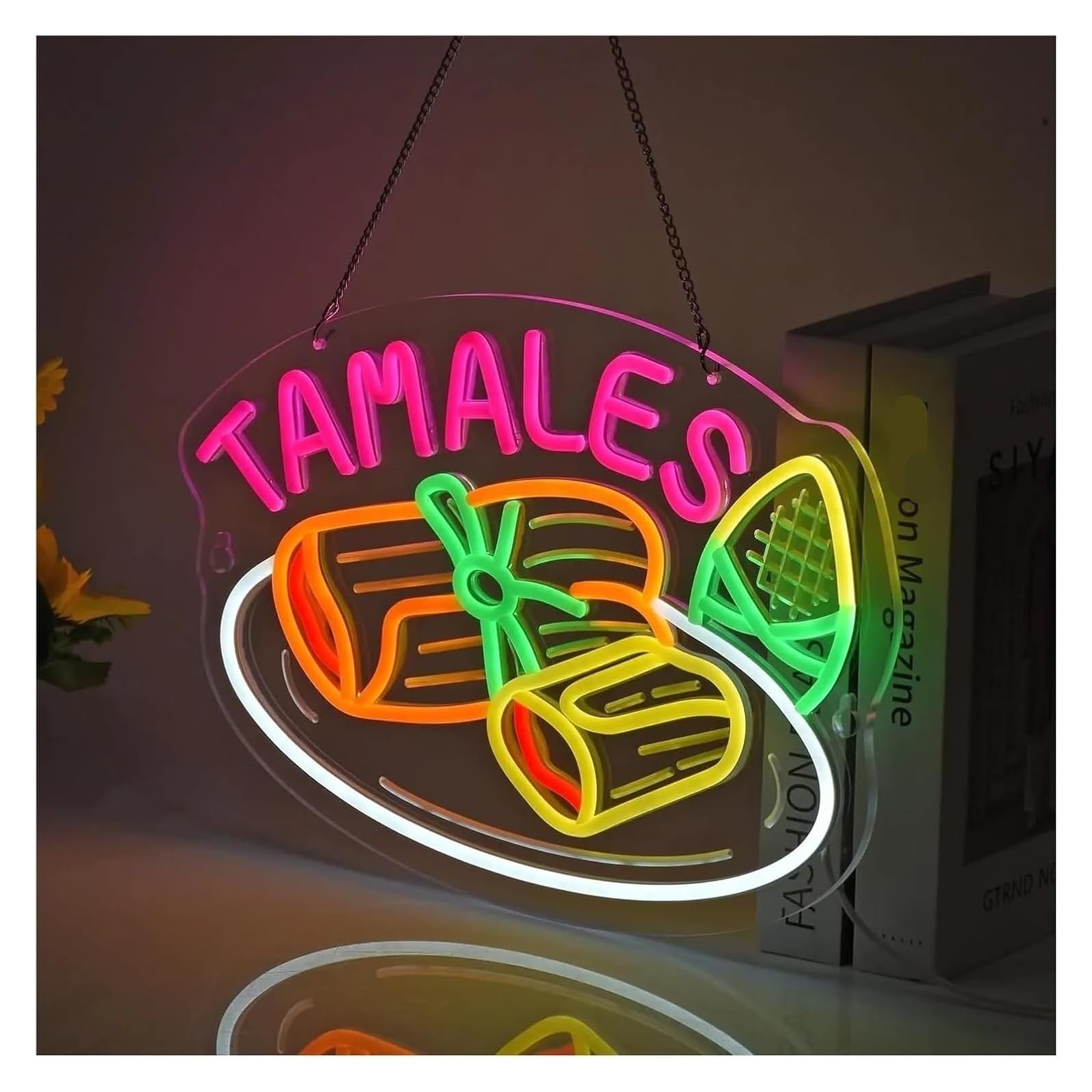 Lampe Néon Enseigne lumineuse « Tamales » pour commerce, restaurant, magasin, boutique, marché, 40 x 30 cm