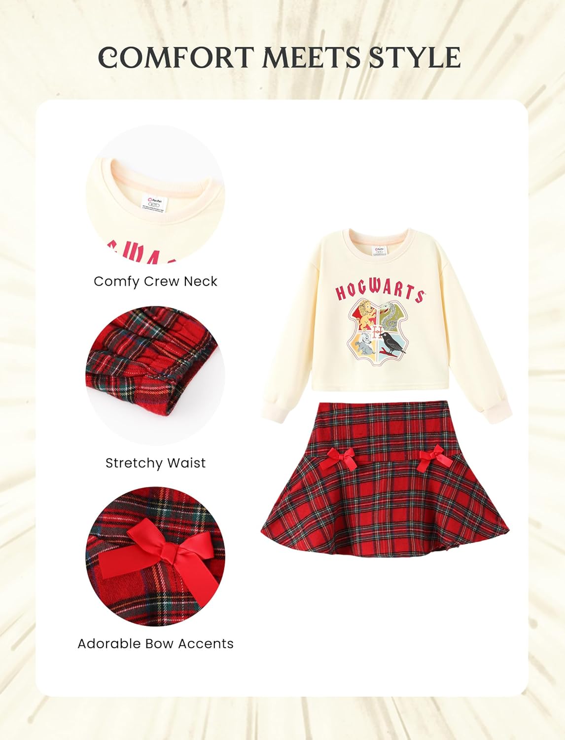 Harry Potter Girls Clothes Gryffindor Hogwarts Hedwig Owl Sweatshirts and Plaid Skirt Clothing Sets Outfits Red for Birthday - Image 4