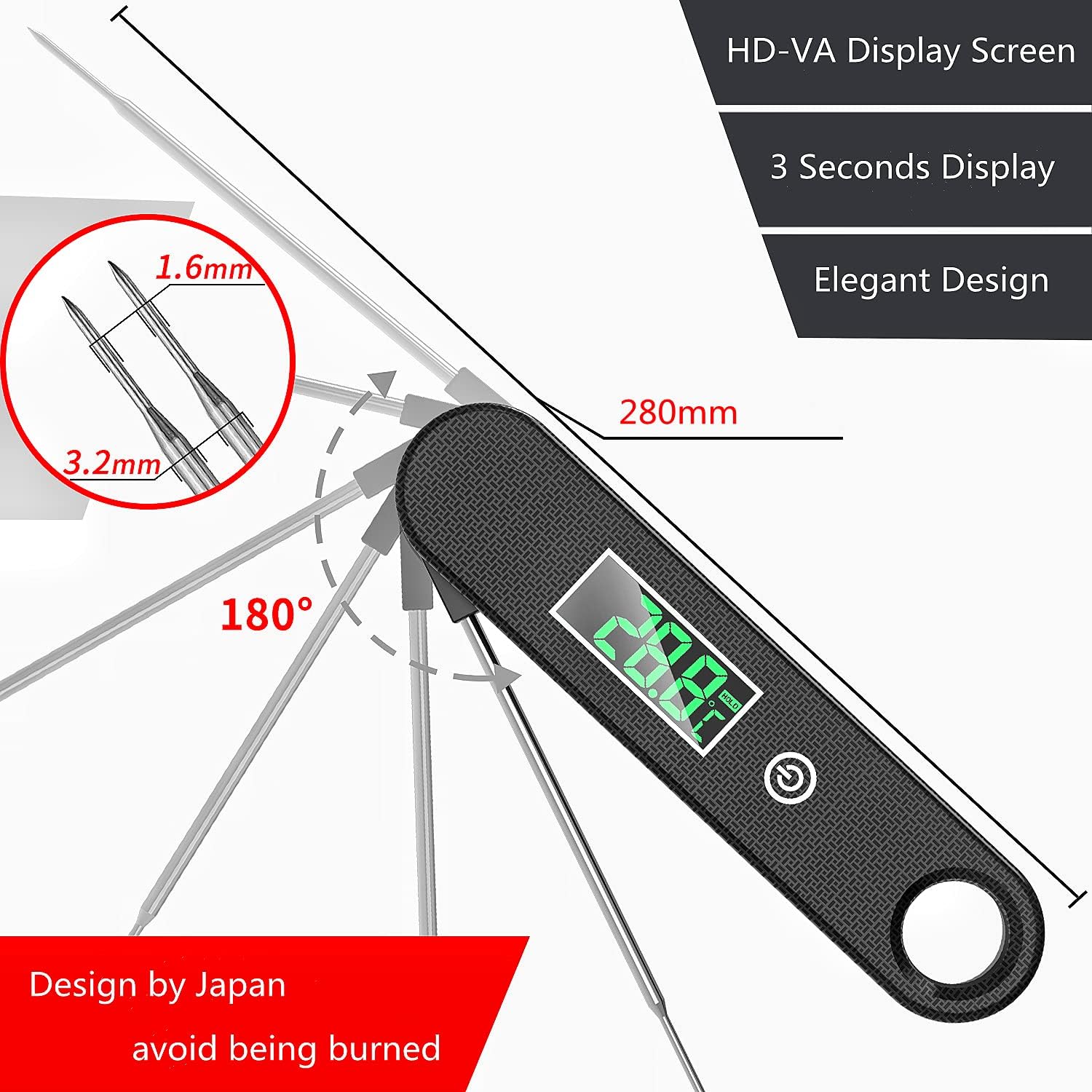 review Outdoor Cooking Grill Thermometer,Instant Read Digital Meat Thermometer with Back Light Screen,Suitable for Barbecue,Hot Food.