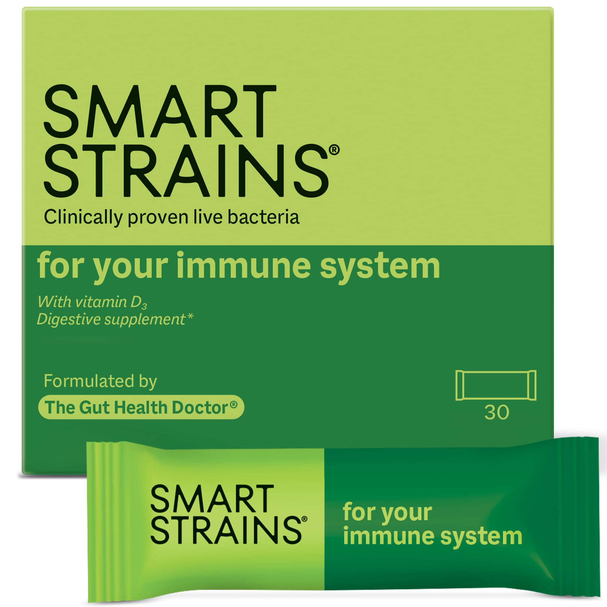 SMART STRAINS For Immunity – Clinically Proven Live Bacteria For Immune Support | Formulated by The Gut Health Doctor PhD in Probiotics | 20 Billion Bacterial Cultures | With Vitamin D3 | 30 Sachets
