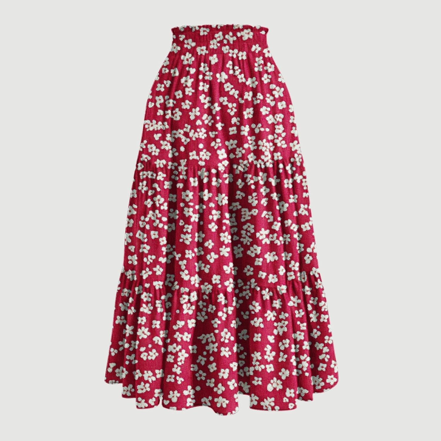 Womens Boho Floral Print Maxi Skirt Summer Drawstring High Waisted Tiered Long Skirts Flowy Beach Vacation Skirts