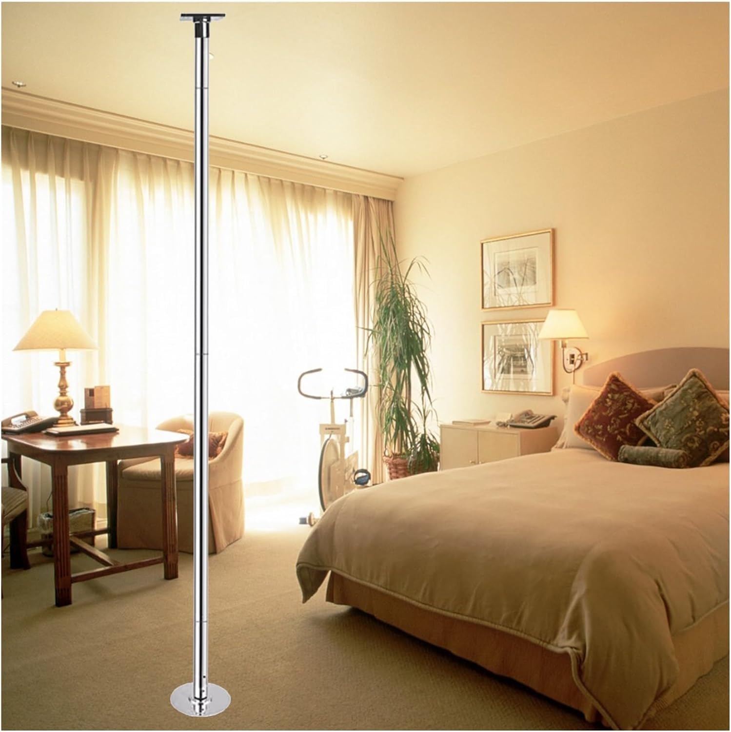 FBHappiness Dance Pole Dance Pole Spinning Static Dancing Pole for Apartment Home Clubs, 7-12.5 ft Adjustable Height Stripper Pole with Ceiling Mount & Extension Tube（Silver-274CM-287CM）