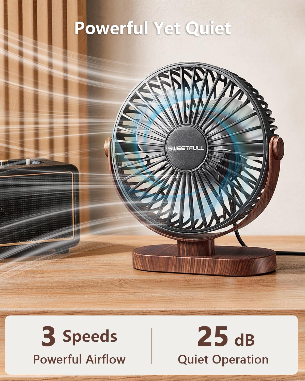 SWEETFULL Mini USB Desk Fan - Quiet & Portable -2