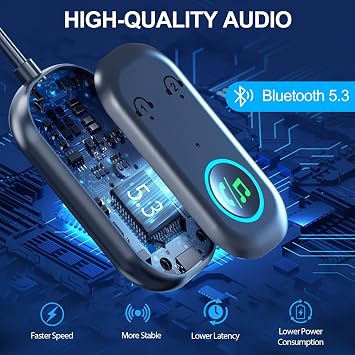 Bluetooth Transmitter Receiver, Wireless Car/Airplane Bluetooth 5.3 Adapter,Compatible with 2 AirPods or Wireless Headphones,Adapter for TV, Airplane, Headphone, Airpods, Speaker, Car