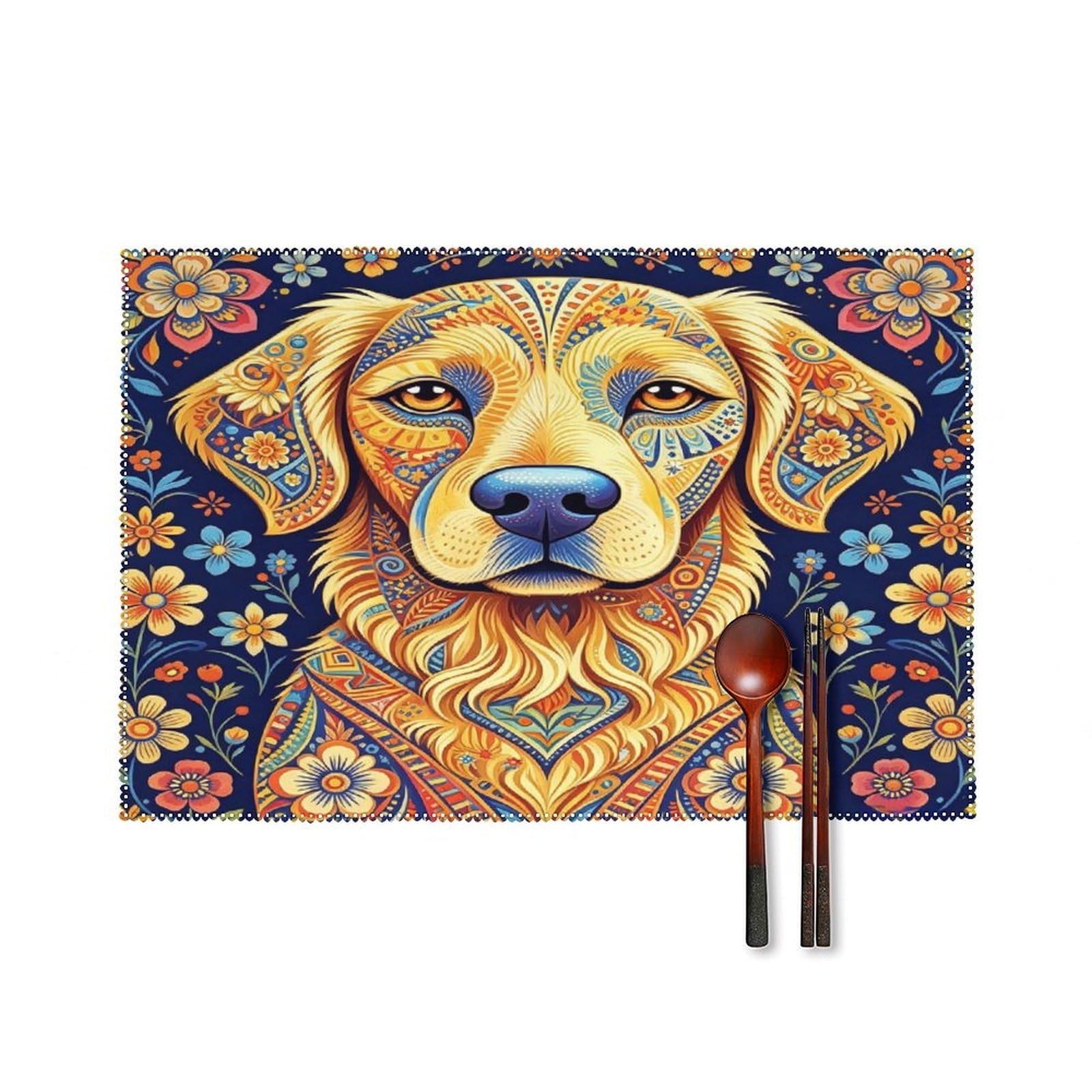 Fekiloot Style Trippy Dog Placemats Set Of 6,Table Mat