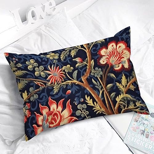 Miniatura 5 de ArogGeld Funda de cojín lumbar estilo chinoiserie, color azul marino y rojo, fundas de almohada botánicas color burdeos dorado oliva flor de oliva