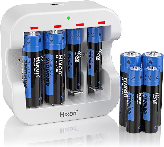 AA AAA Rechargeable Battery,1.5V rechargeable batteries, hixon rechargeable batteries,AA Batteries(4pcs) AAA Batteries(4pcs) Pack,with 2H Fast Battery Charger