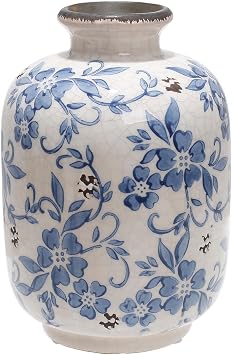 Blue and White Ceramic Flower Vase, French Decor, for Living Spaces, Various Rooms 7.4" H