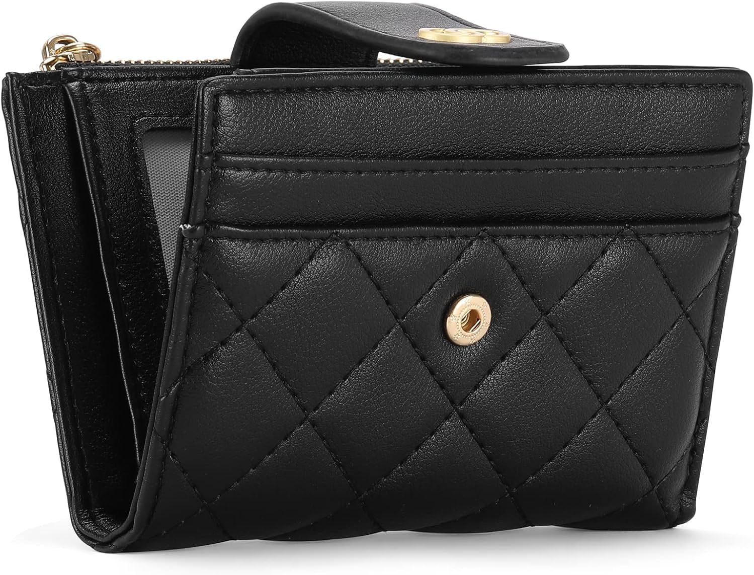 Carteira Feminina com Bloqueio RFID, 7 Compartimentos para Cartões, Bolso com Zíper para Moedas e Janela para Documento – Modelo Slim Clássica Preta