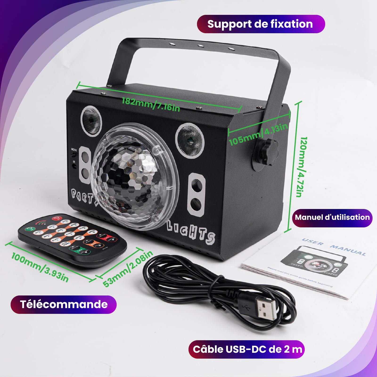 Lampe de Scène avec Télécommande, Rotative Boule Disco avec Stroboscope et Laser, Lumière Disco 120 Effets Lumineux RGB, Jeux de Lumière DJ, Lumiere Soirée Laser DJ pour Fête Noël Halloween