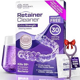 B.WEISS Retainer Cleaner Tablets - Persulfate-Free Invisalign, Night Guard & Denture Cleaner, Grape Scented, 30 Tablets 1-Month Supply