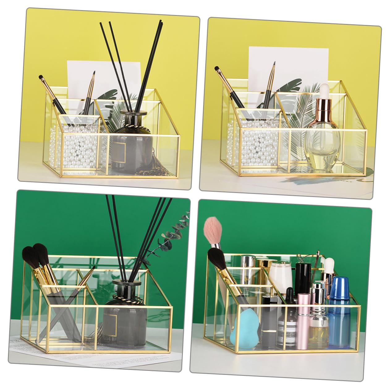 Alipis Organizer Design Raffinato in Lega per Cosmetici in Vetro Cornice Grande Capacità per Pennelli Trucco e Rossetti per Bagno e Salone Professionale