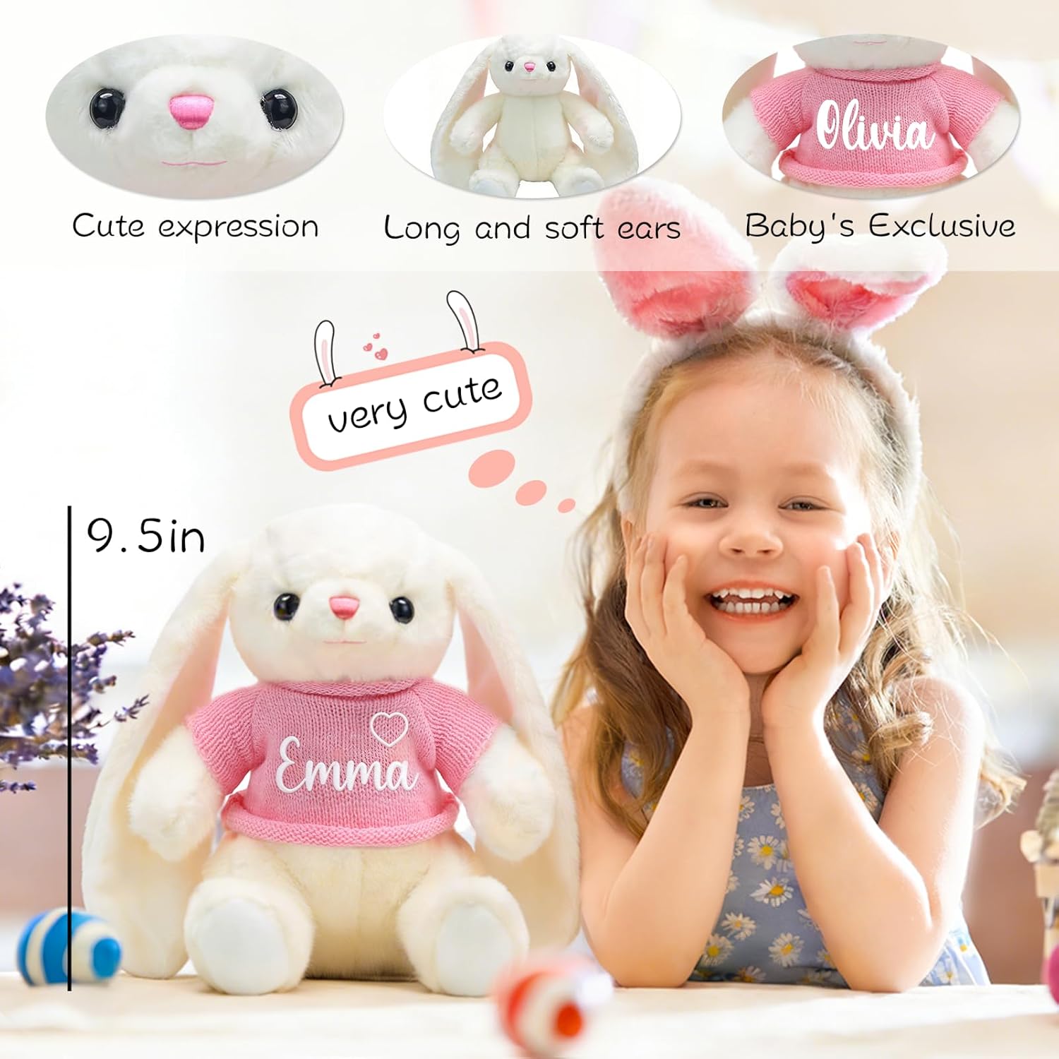 Easter Bunny, Customized Personalized Easter Bunny, Bunny Stuffed Animal for Babies with Embroidered Child's Name, Custom Plush Toy Child's First Easter Gift