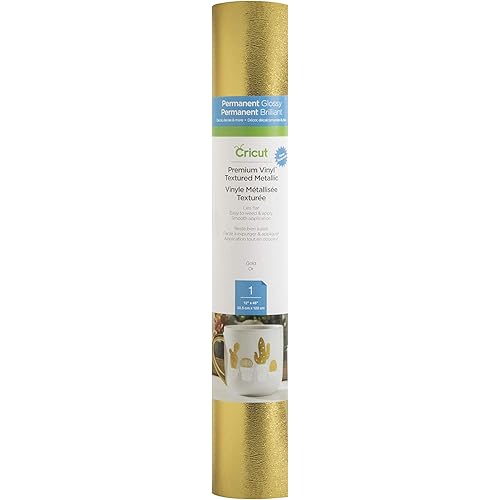 Cricut Premium Vinyl - Permanent, 12” x 48” Adhesive Decal Roll - Gold