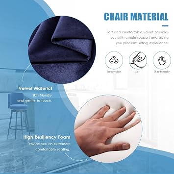 Swivel Bar Stools with Backs Set of 1/2/3/4, Velvet Upholstered Counter Stool with Metal Legs for Kitchen Island, Home Comfy Upholstered Bar Chair(1 PCS Blue,29.5in Black)