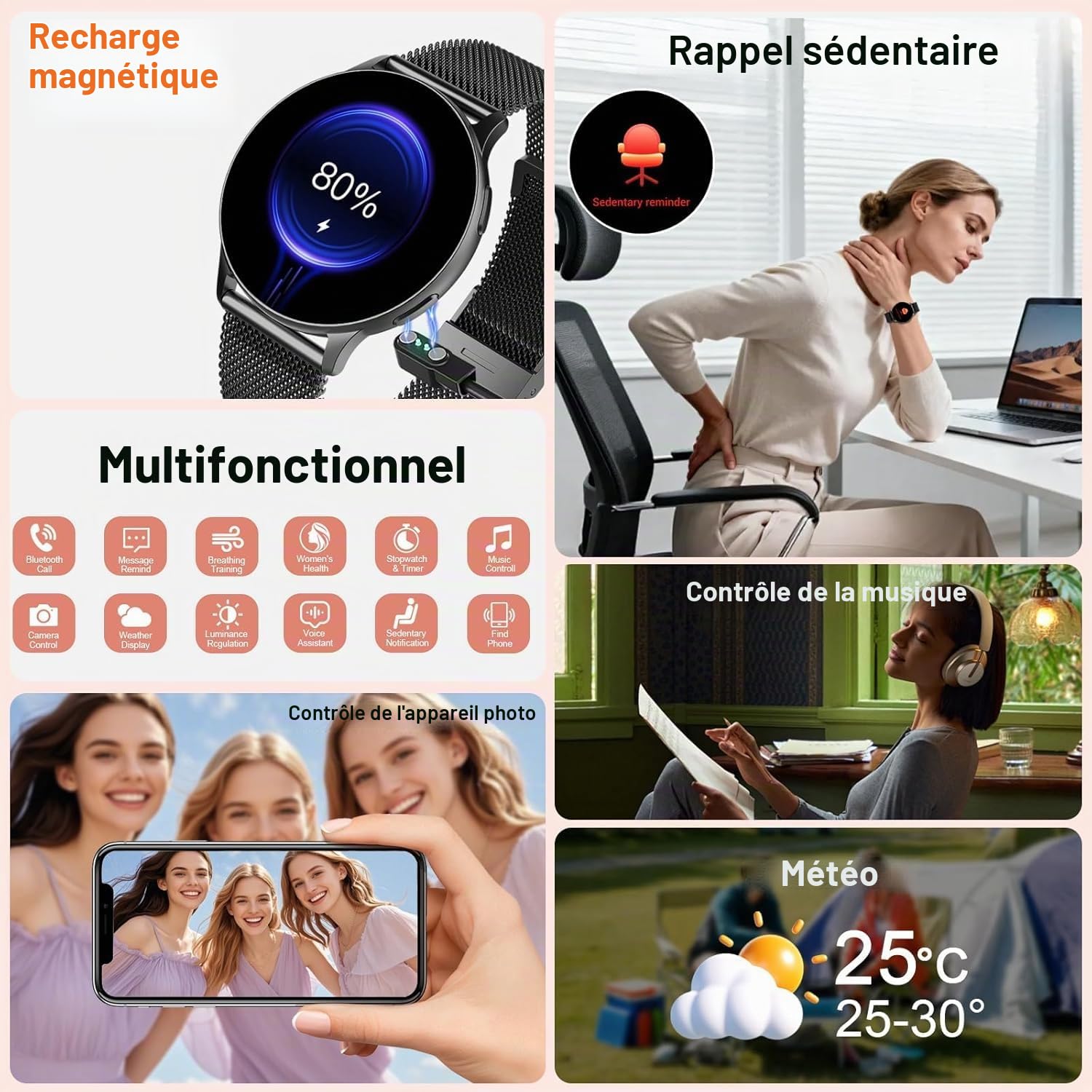 Montre Connectée Femme avec Appel Bluetooth, 1.32" Smartwatch avec Fréquence Cardiaque/SpO2/Sommeil Montre, 120+ Mode Sportifs Montre, IP68 étanche Fitness Podomètre Compatible pour Android iOS