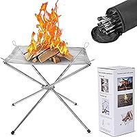 TourKing 22 Inch Portable Collapsible Fire Pit - Upgraded Stainless Steel Mesh for Camping BBQ Bonfire, Includes Carrying Bag