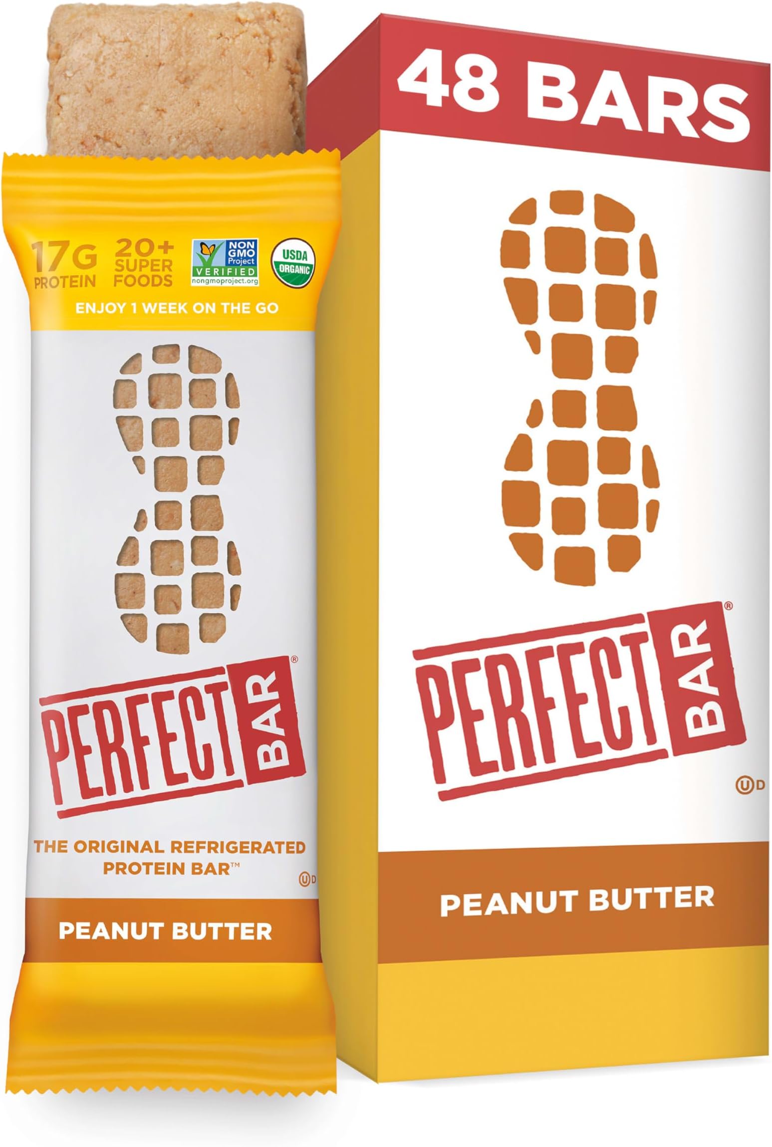 Perfect Bar Original Refrigerated Protein Bar, Peanut Butter, 2.5 Ounce Bar, 8 Count (Pack of 6)
