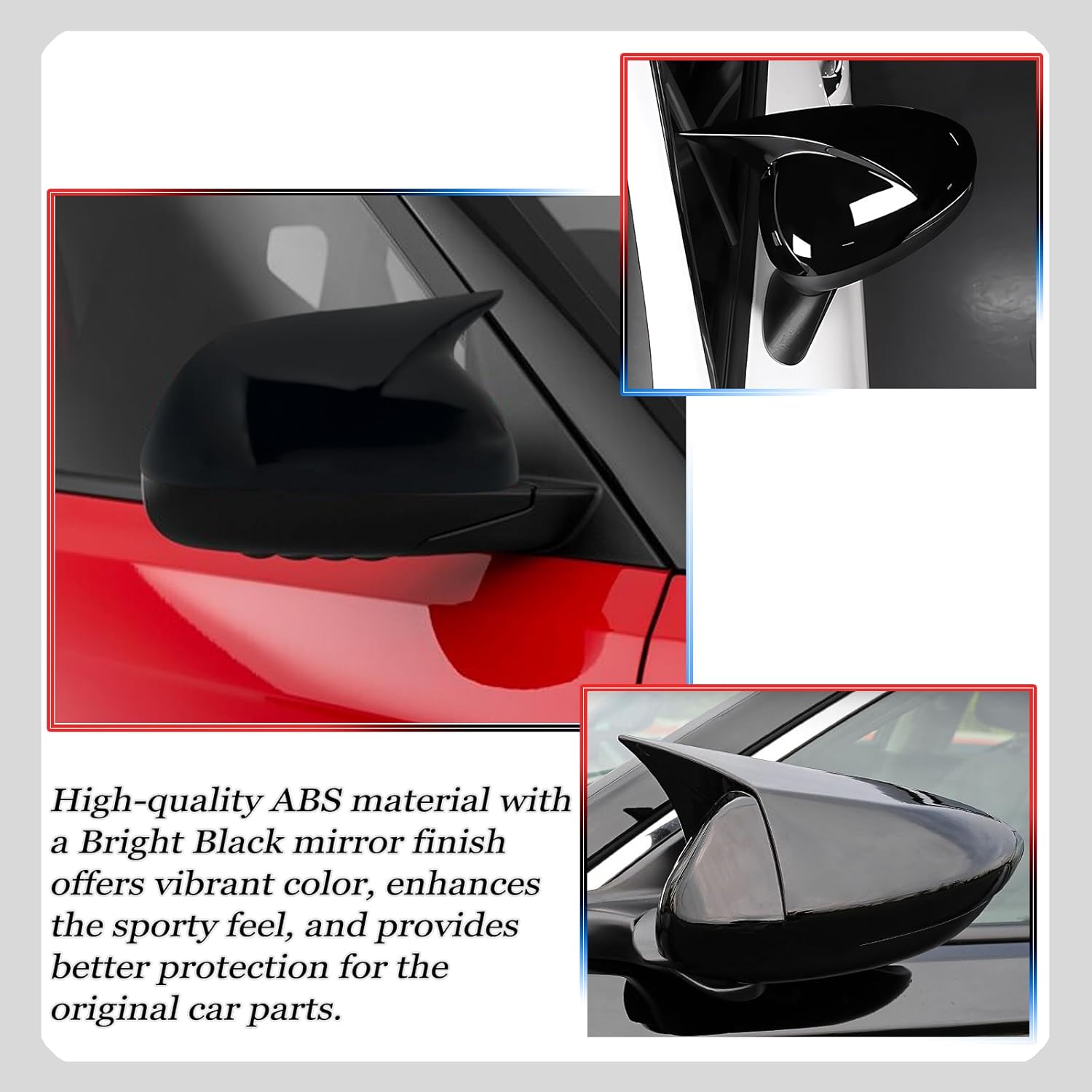 Side Mirror Cover, for Kia Soul 2020 2021 2022 2023 2024 2025, Bright Black Side Rear Mirror Covers Body Kit Accessories for Cars（Without Turn Signal Cutout）