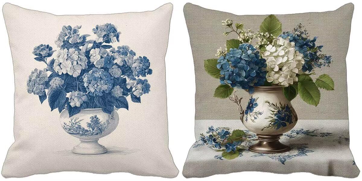 Entenei-Farbe Kissenbezug 50x50 2er Set Outdoor Kissen Vase Kissenbezüge Leinen Quadrat Sofakissen Mit Unsichtbarem Reißverschluss für Schlafzimmer Wohnzimmer Sommer Garten Terrassen Deko g8-a5702