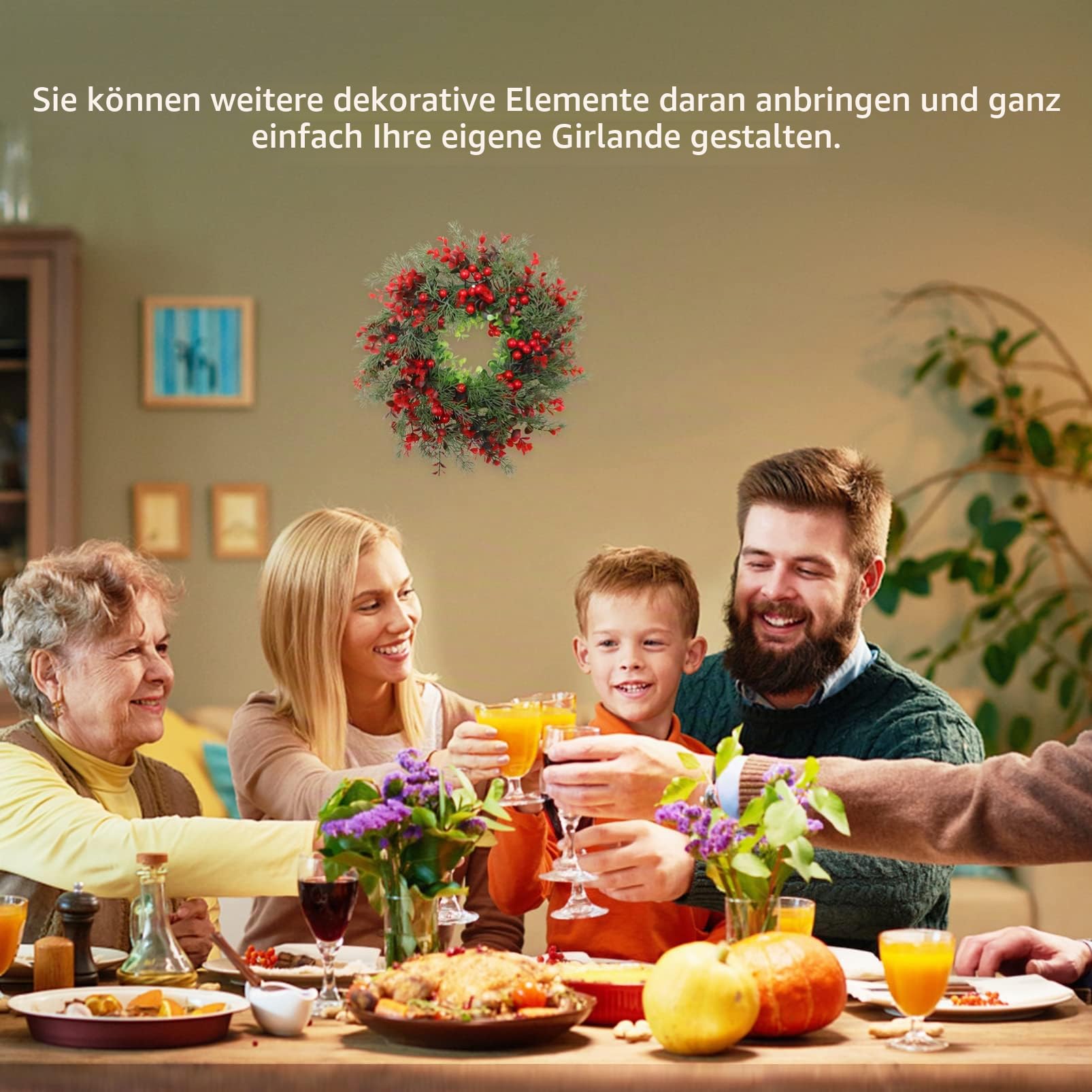 VALICLUD Weihnachtskranz Tannenkranz Türkranz Beerenkranz: Weihnachten Kranz Beeren Girlande Winterkranz Dekokranz Adventskranz Christbaumschmuck Türschild Deko Türdeko Weihnachtsdekoration