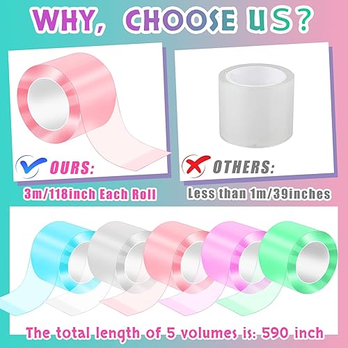 Miniatura 2 de Kit de 5 unidades de nano cinta de burbujas para niños, 9.8 ft9.84 pies cada rollo de nano cinta de burbujas nano cinta nano cinta de doble cara con