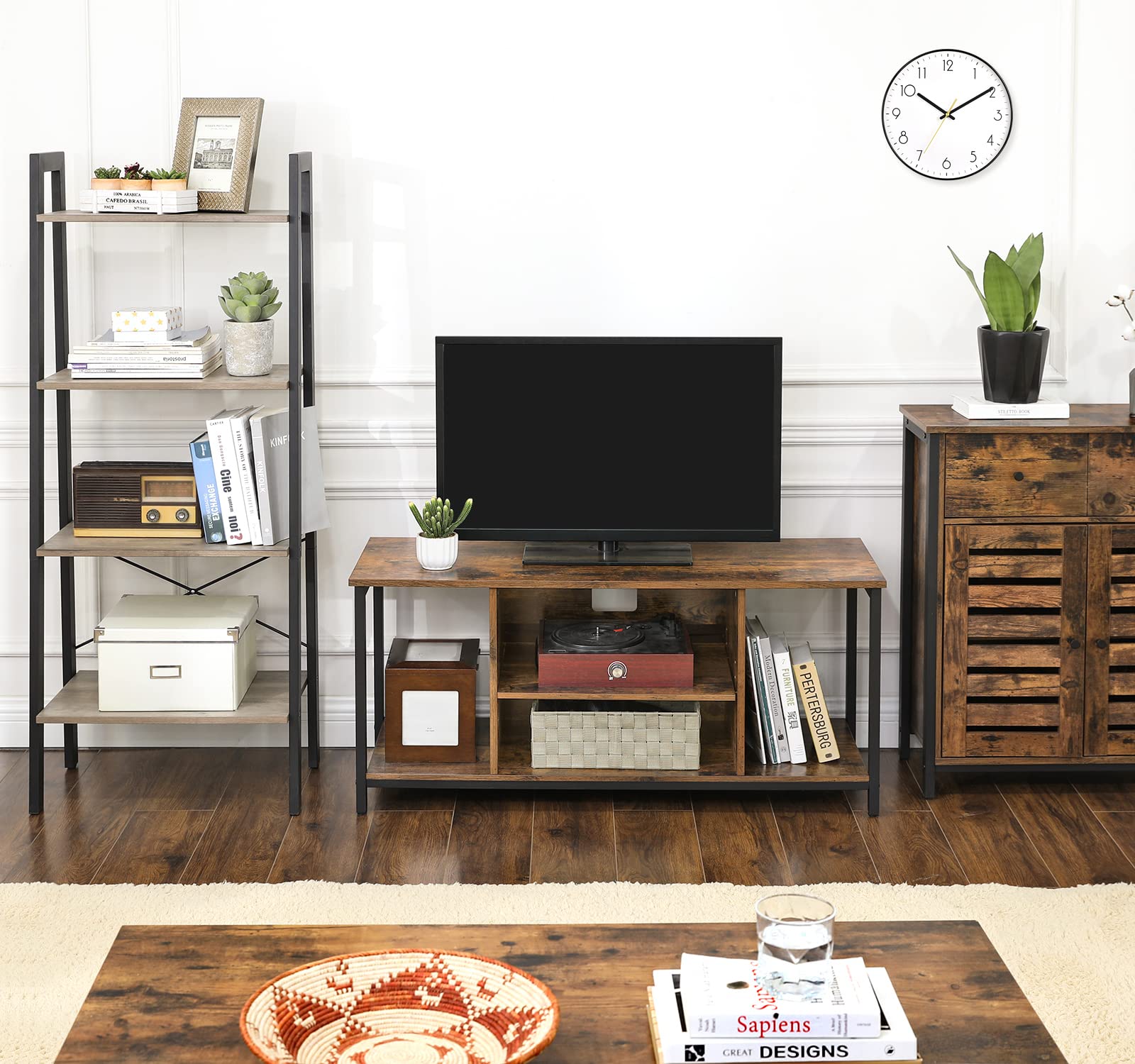 VASAGLE Bodenschrank, freistehender Schrank mit 1 Schublade und Ablage, Küchenschrank, Lamellentüren, für Wohnzimmer, Flur, Büro, Schlafzimmer, rustikales Braun LSC86BX