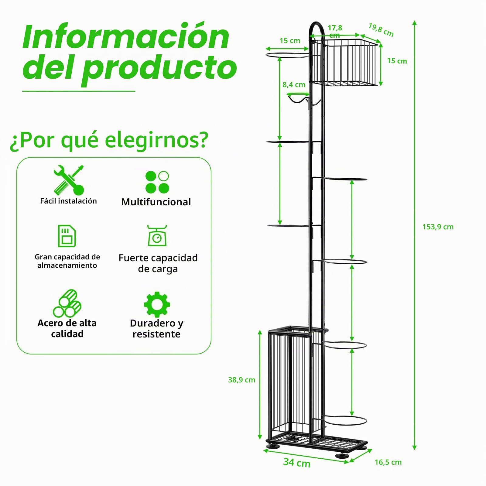 Soporte para bolas 7 niveles, estantería de almacenamiento vertical para baloncesto, fútbol, rugby, voleibol, fútbol (Negro)