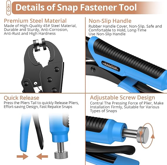 Heavy Duty Snap Fastener Plier Kit Bundle with Plastic Snap Buttons Set, Snap Buttons Setter Canvas Snap Install Tool for Leather Clothes Sewing