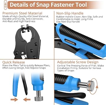 Heavy Duty Snap Fastener Plier Kit Bundle with Plastic Snap Buttons Set, Snap Buttons Setter Canvas Snap Install Tool for Leather Clothes Sewing
