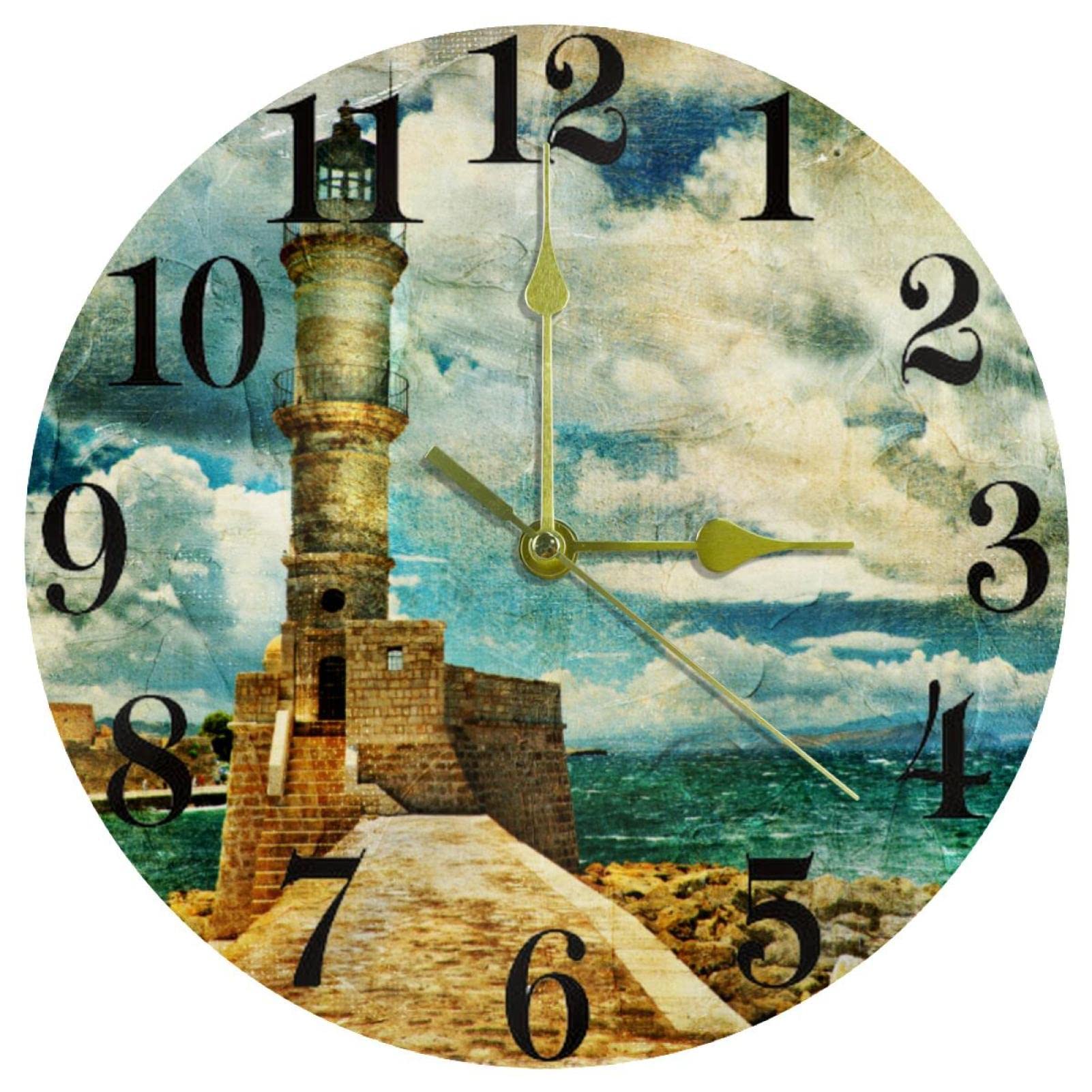 Horloge murale cadeau vintage de 25,4 cm style phare silencieux pour bureau